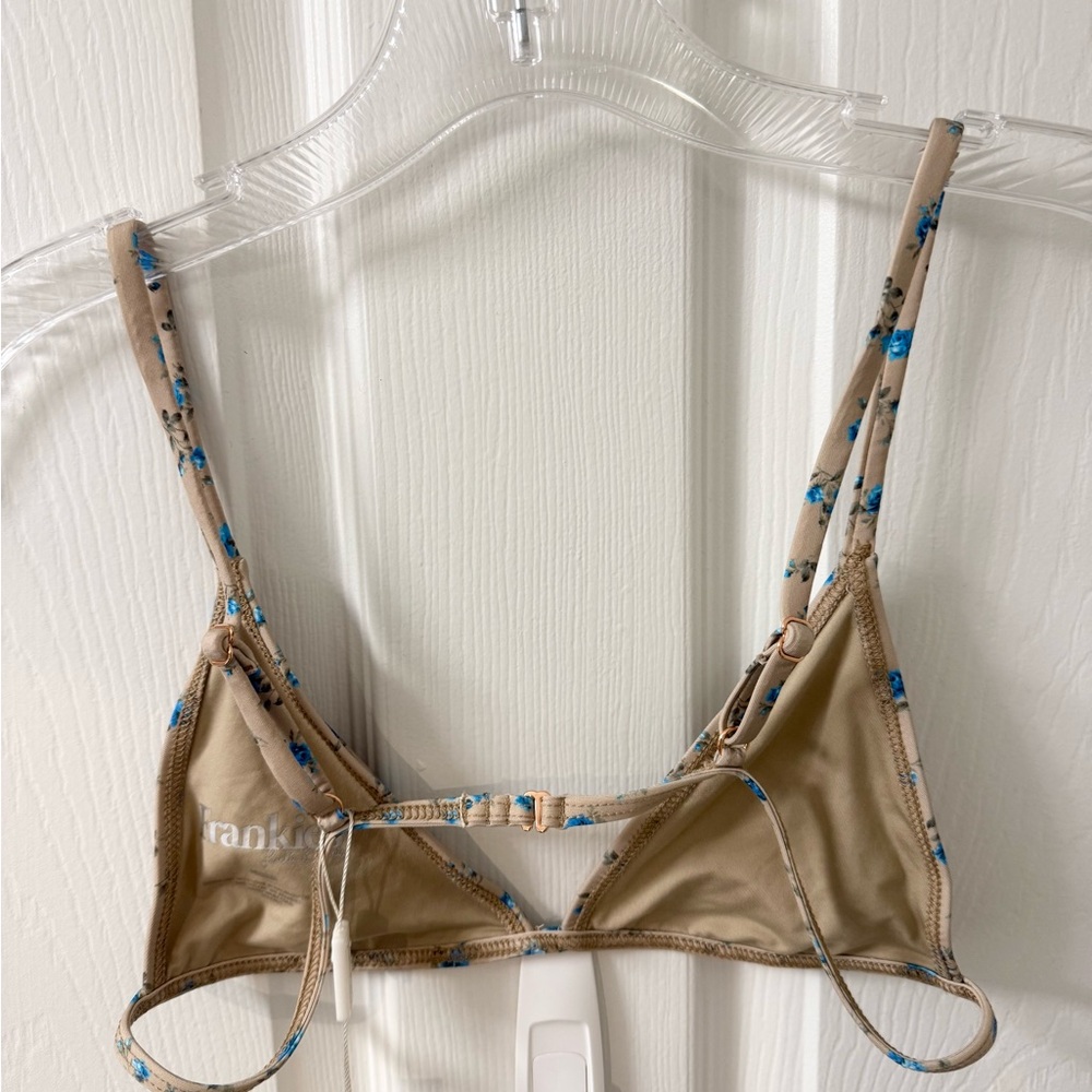 [NWT] Frankie's Bikinis Tan and Blue Floral Bikini S/M, Spring Bloom pattern - Picture 5 of 10